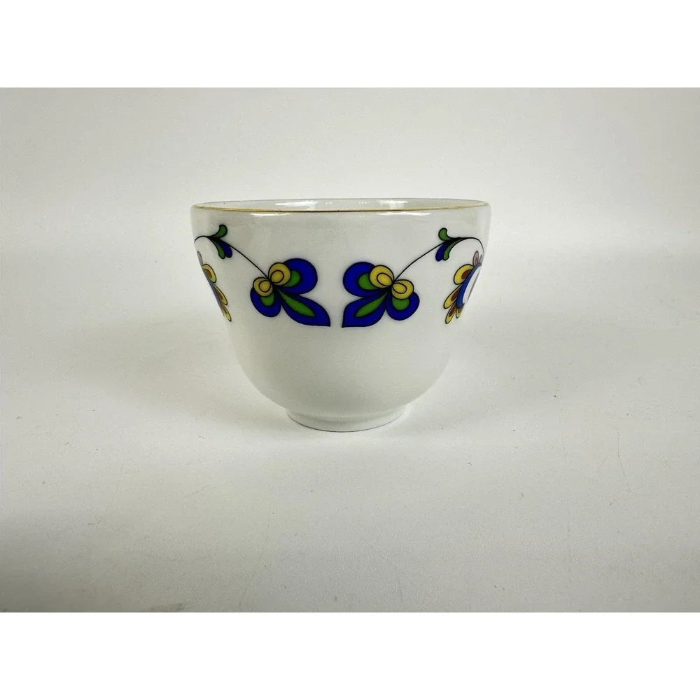 Porsgrund Farmer's Rose Demitasse Cup & Saucer Norway Porcelain Gold Trim